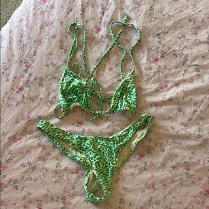 FRANKIES BIKINI Green Leopard Print Bikini